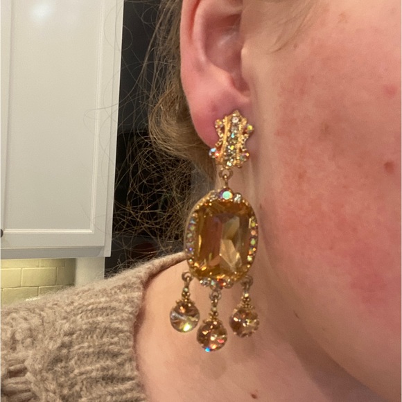 Gold Metallic Chandelier Clip On Earrings - Picture 10 of 11